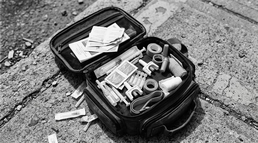 Monochrome still for harm reduction section